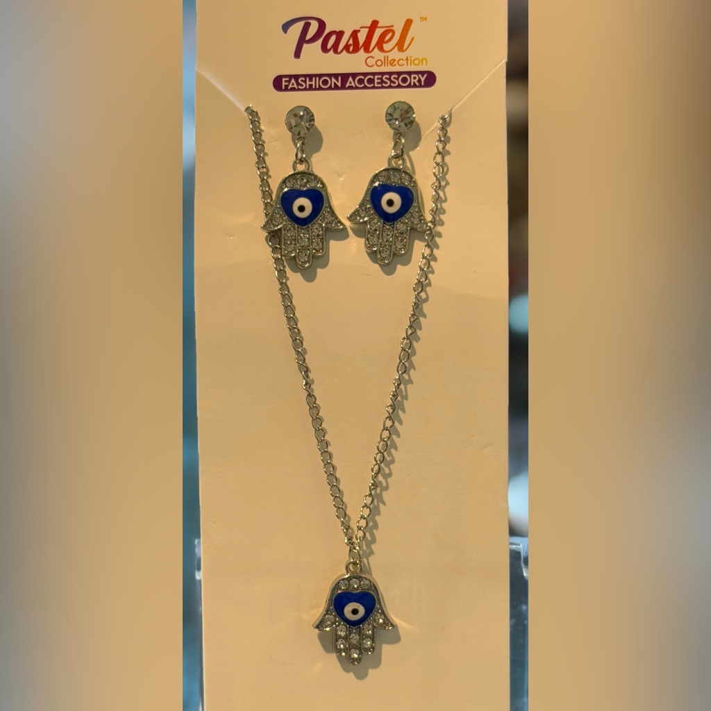 Silver Hamsa Hand Necklace With Blue Evil Eye Pendant